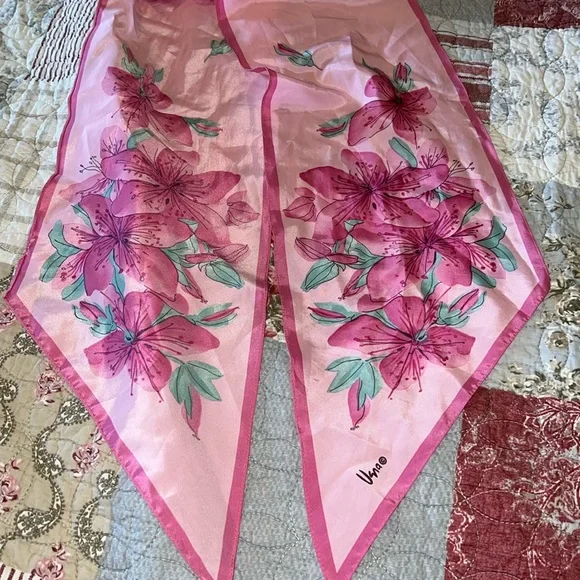 Vintage Vera Neumann pink floral oblong scarf 58” x 7” - Picture 1 of 3